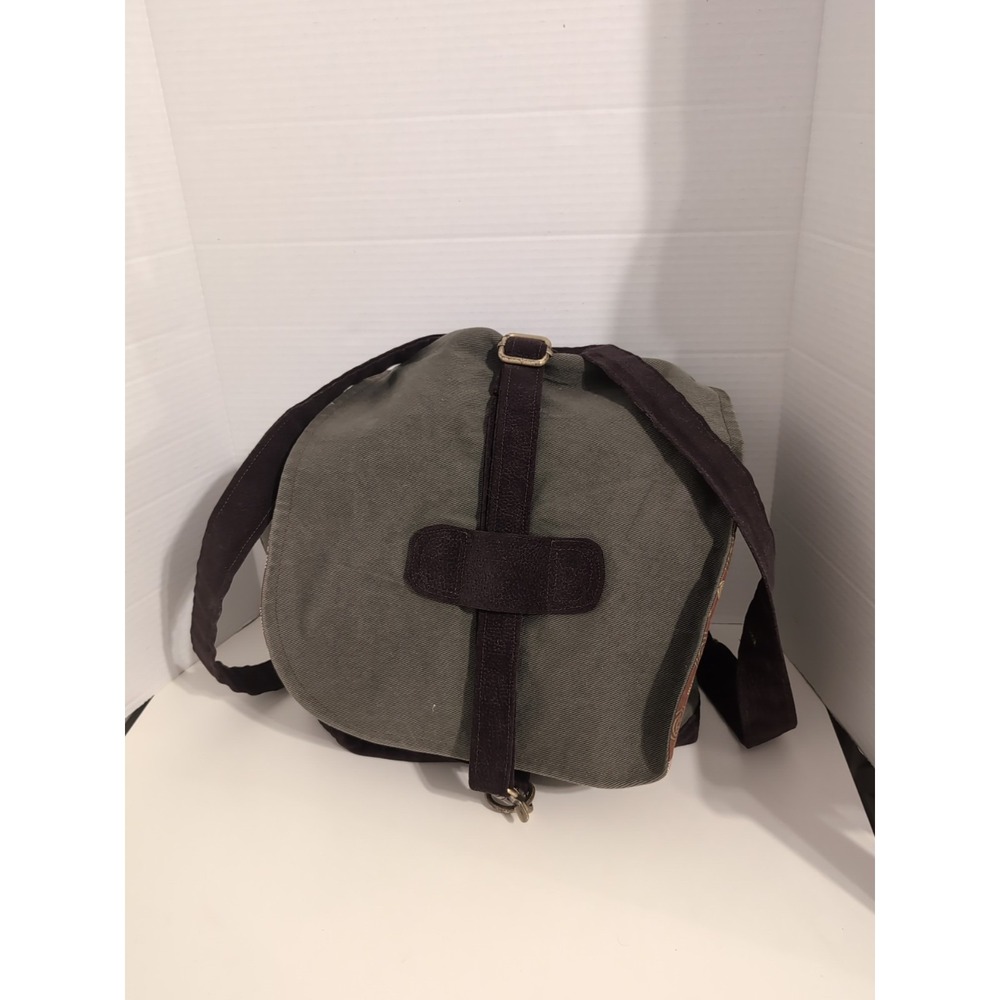 Canvas Backpack Convertible Bag Crossbody Shoulder Olive Green Brown Accents
